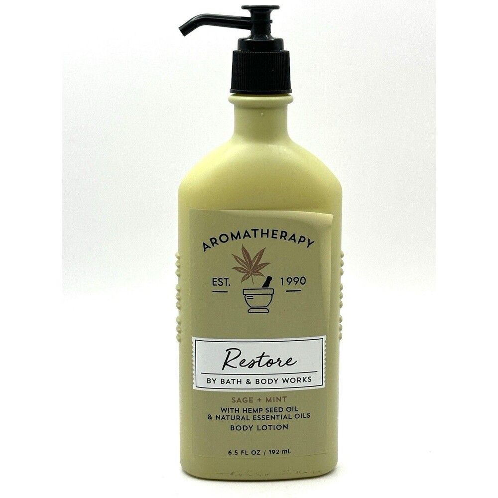 Bath & Body Works Aromatherapy Restore Lotion Sage and Mint 6.5oz Glass Bottle